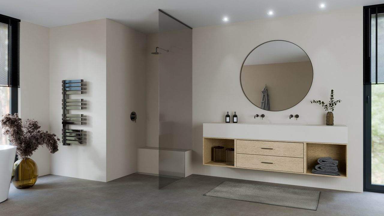 Inloopdouche met glas doorlopend tot het plafond