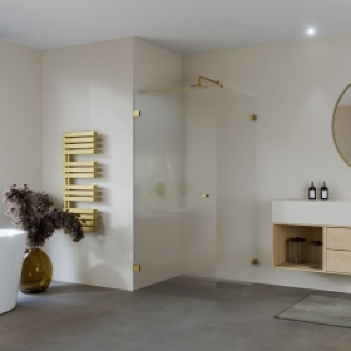Getinte douchewand met gouden scharnier