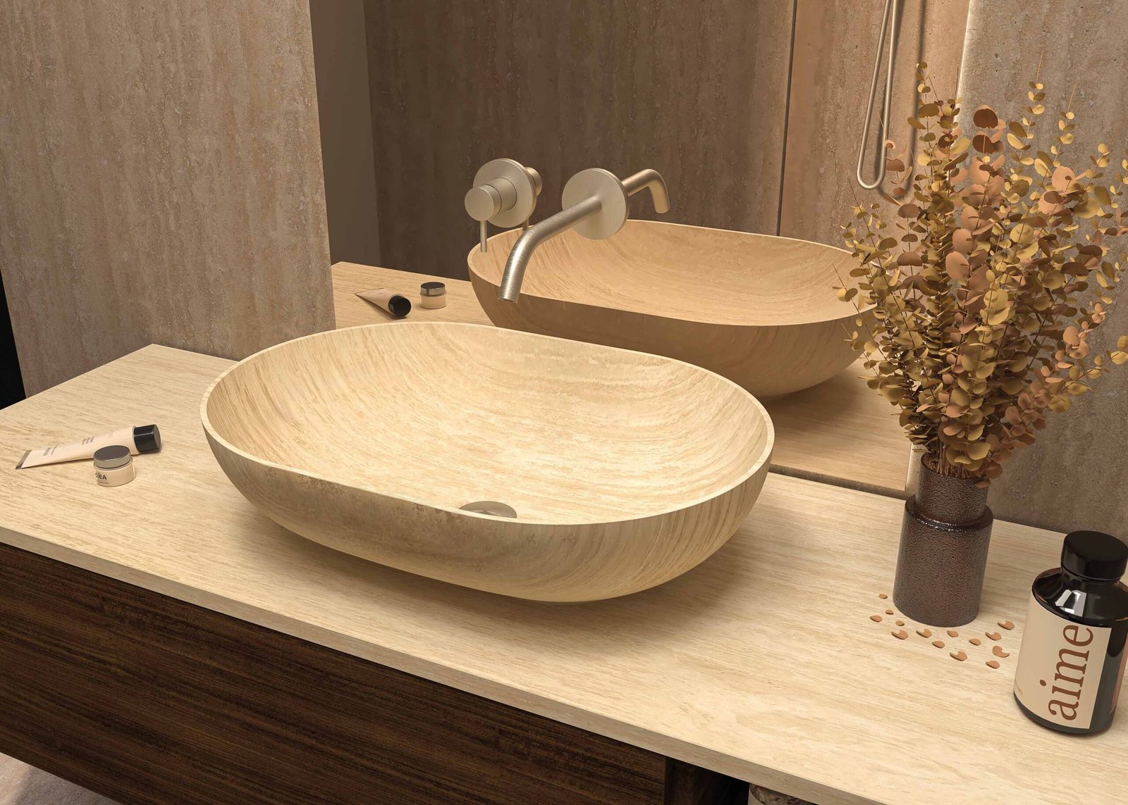Opbouwkom op een houten designplateau