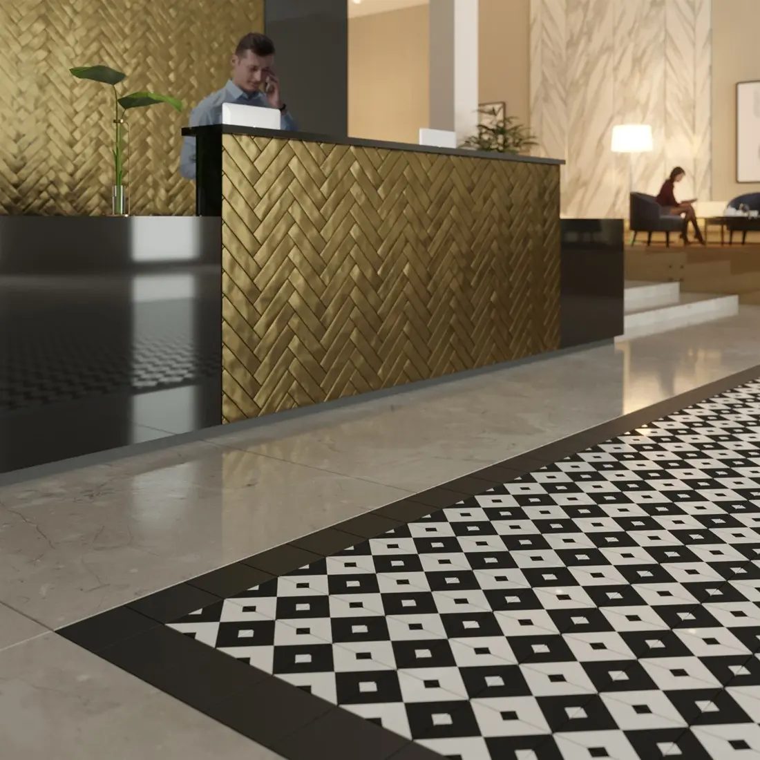 Gouden wandtegels in de badkamer