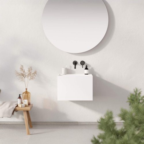 LoooX Solid Basin Rectangle op een donker meubel