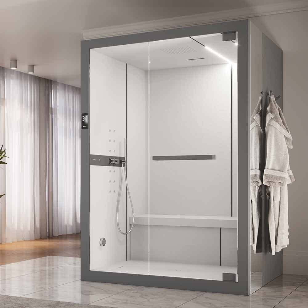 Overzicht van verschillende modellen Novellini stoomcabines.